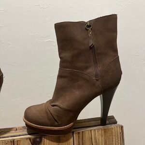 UGG Bianka Boot High Heel Brown Suede Platform Boots Sherpa Shearling Sz 9